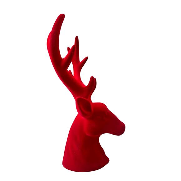 Zodax Red Flocked Stag Deer Head 16in Christmas Holiday Decor New - Picture 7 of 10